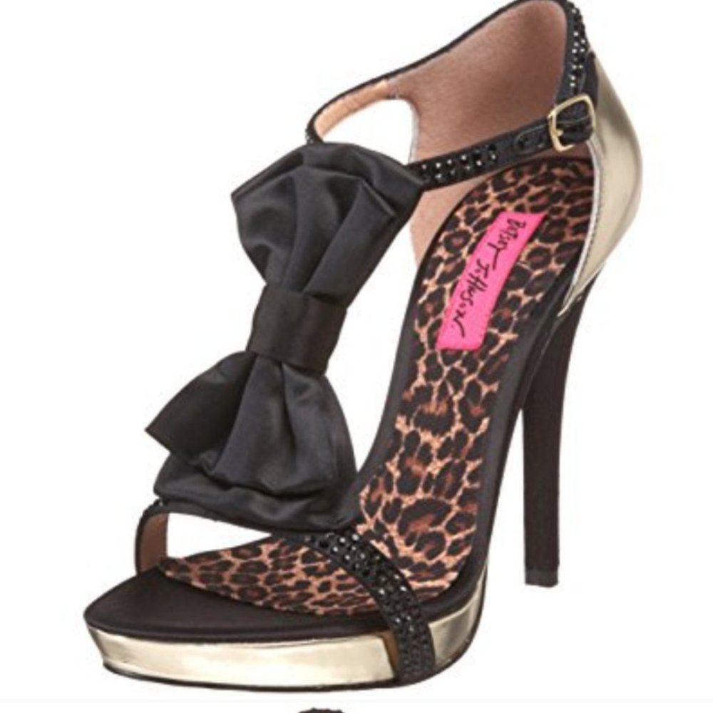 Betsey Johnson Jonas black gold high heels 8